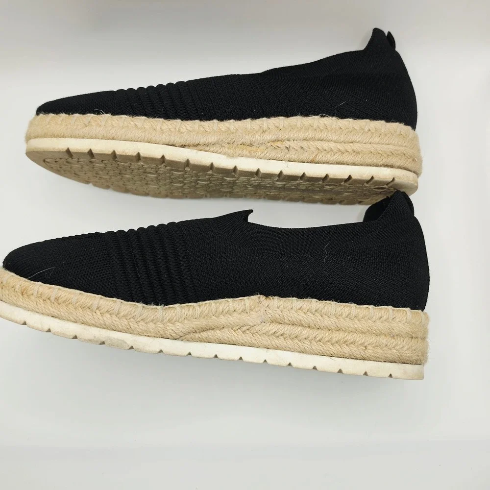 Adrienne Vittadini Niko Espadrille Sneakers Womens 7.5 Black Knit Platform